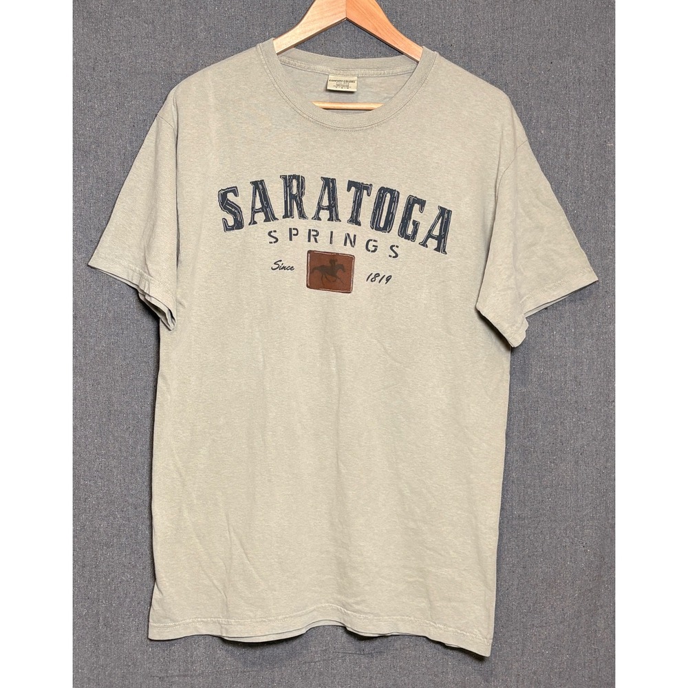 Comfort Colors Saratoga Springs NY Horse Graphic T-Shirt Mens Large Sage Green